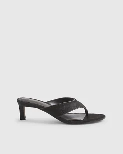 Brown Hair On Leather Toe Thong Heel Sandals