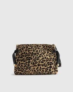 Brown Hair on Leopard Print Shoulder Bag