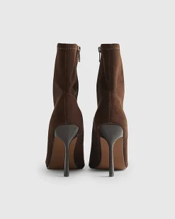 Brown Heeled Sock Ankle Boots