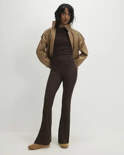 Brown High Waisted Ribbed Flare Leggings