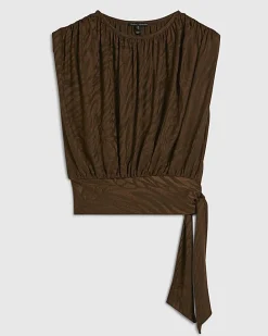 Brown Jacquard Animal Print Tie Side Top