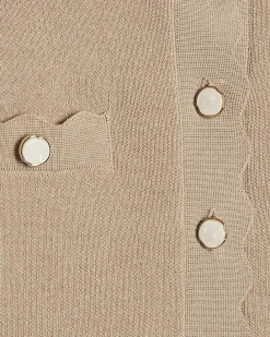 Brown Knit Fitted Scallop Trim Cardigan