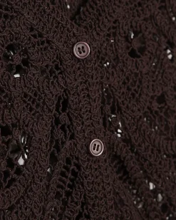 Brown Knitted Crochet Short Sleeve Cardigan