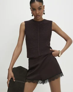 Brown Knitted Sleeveless Tank Top