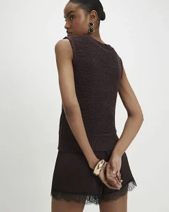 Brown Knitted Sleeveless Tank Top