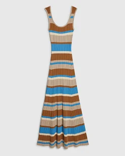 Brown Knitted Striped Maxi Dress
