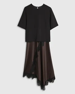 Brown Lace Hybrid T-Shirt Maxi Dress