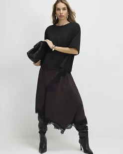 Brown Lace Hybrid T-Shirt Maxi Dress