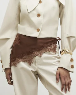 Brown Lace Trim Waist Scarf