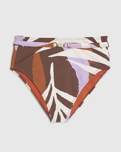 Brown Leaf Print High Waisted Bikini Bottoms