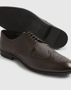 Brown Leather Textured Brogue Shoes