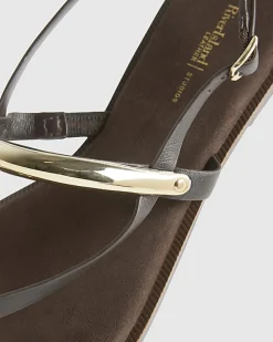 Brown Leather Toe Thong Bangle Flat Sandals
