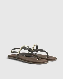 Brown Leather Toe Thong Bangle Flat Sandals