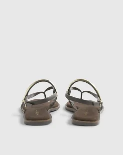 Brown Leather Toe Thong Bangle Flat Sandals