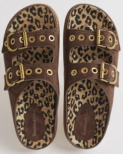 Brown Leopard Footbed Double Strap Sandals