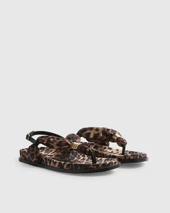 Brown Leopard Print Toe Thong Footbed Sandals