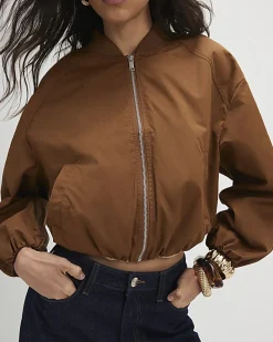 Brown Long Sleeve Bomber Jacket