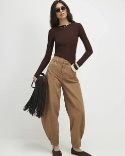 Brown Long Sleeve Semi Sheer Top
