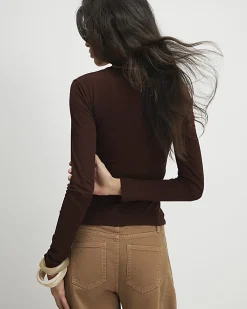 Brown Long Sleeve Semi Sheer Top
