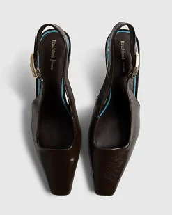 Brown Low Chisel Toe Slingback Court Heels