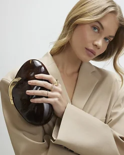 Brown Marble Effect Pebble Box Clutch Bag