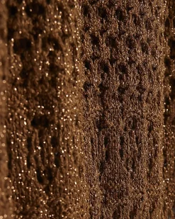 Brown Metallic Knit Asymmetric Midi Dress