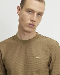 Brown Muscle Fit Textured T-Shirt