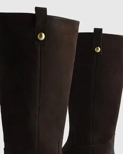 Brown Nubuck Leather Knee High Boots