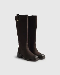 Brown Nubuck Leather Knee High Boots