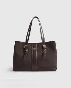 Brown Nylon Buckle Handle Shopper Bag