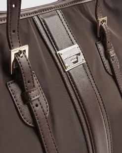 Brown Nylon Buckle Handle Shopper Bag