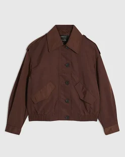 Brown Nylon Button Front Jacket