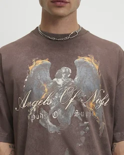 Brown Oversized Fit Angel of Night T-shirt