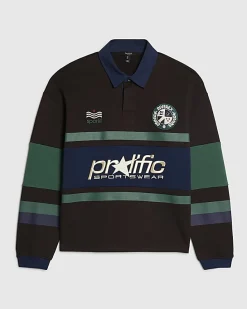Brown Oversized Fit Stripe Rugby Polo Shirt