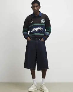 Brown Oversized Fit Stripe Rugby Polo Shirt