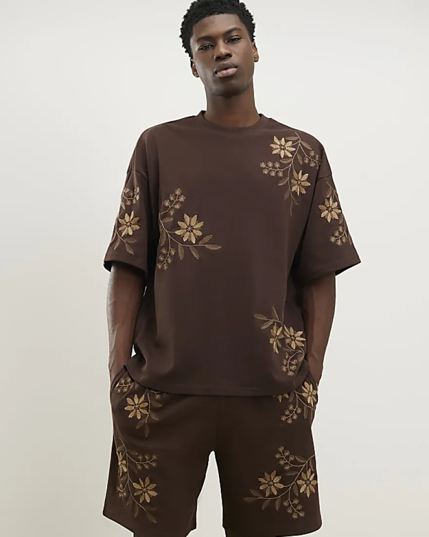 Brown Oversized Floral Heavyweight T-Shirt