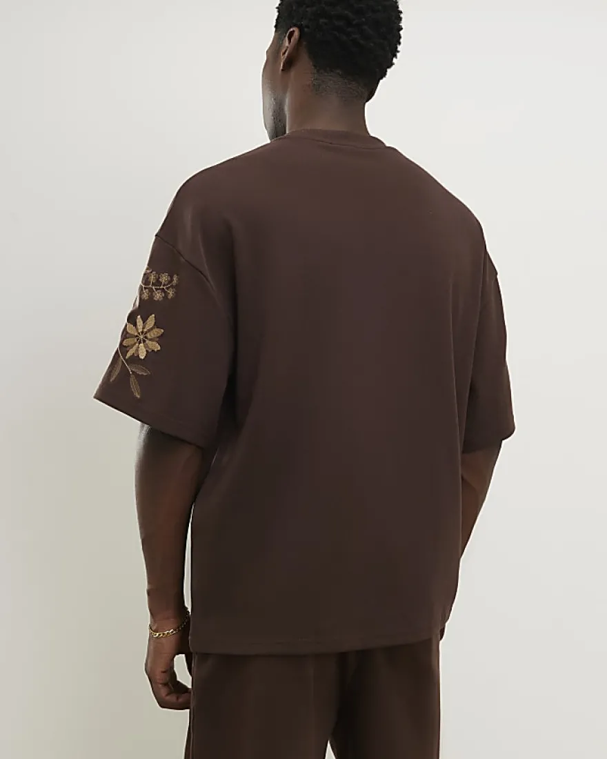 Brown Oversized Floral Heavyweight T-Shirt
