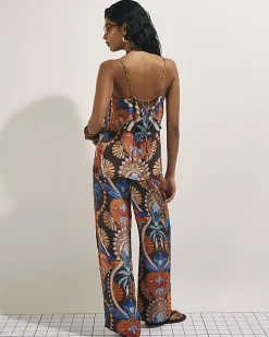Brown Palm Print Wide Leg Trousers