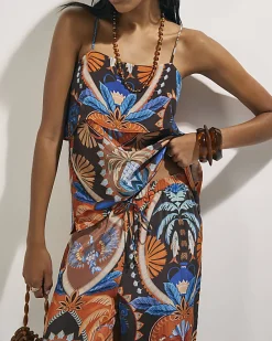 Brown Palm Print Wide Leg Trousers