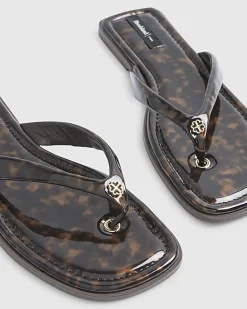 Brown Patent Tortoiseshell Toe Thong Sandals