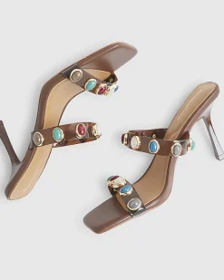 Brown Perspex Gem Heeled Mules