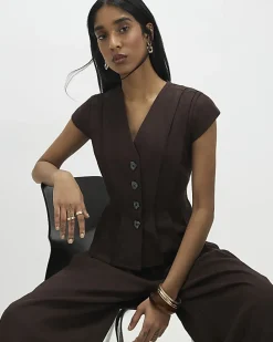 Brown Pleat Detail Top