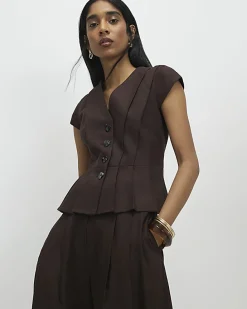 Brown Pleat Detail Top