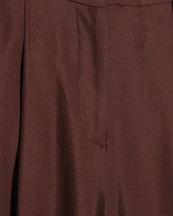Brown Pleat Detail Wide Leg Trousers