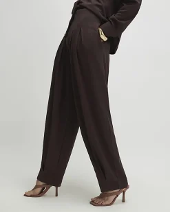 Brown Pleat Front Tapered Trousers