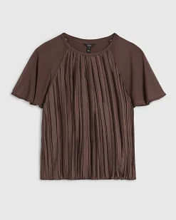 Brown Pleated Hybrid Short Sleeve T-Shirt