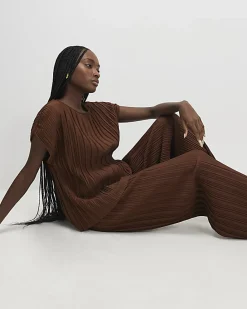 Brown Plisse Wide Leg Trousers