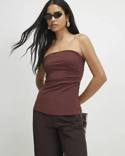 Brown Polyamide Bandeau Top