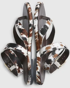 Brown Pony Hair Leather Cross Strap Sandals