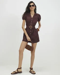 Brown Poplin Broderie Cutwork Playsuit
